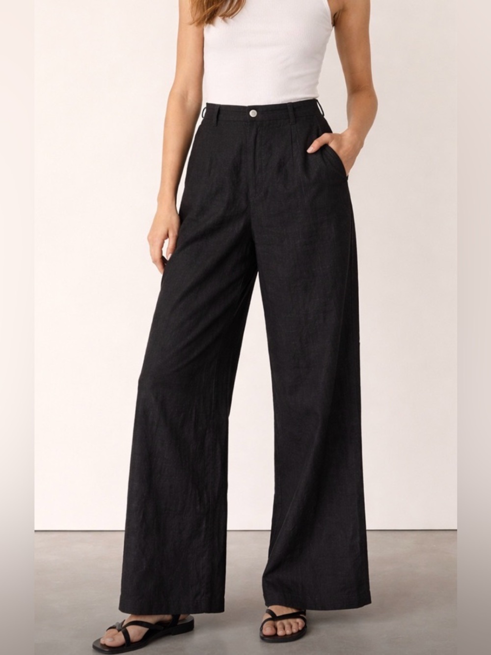 J. Peterman Washed Black Denim Look Trousers High Rise Wide Leg Pants Size 14
